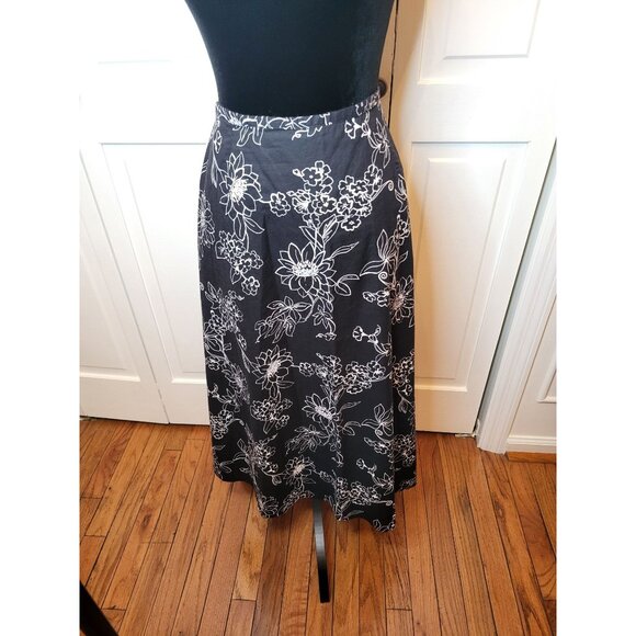 Sag Harbor Black/White Floral A-Line Midi Skirt sz 16 Whimsygoth Cottage Boho - Picture 1 of 7